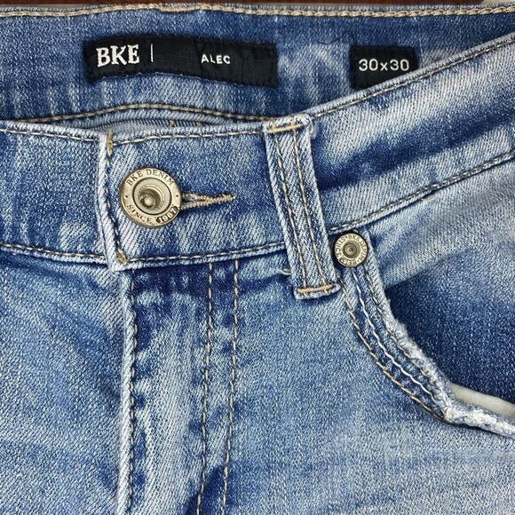 BKE Alec Straight Leg Light Wash Distressed Stretch Mid Rise Mens Denim Jeans - Picture 4 of 6